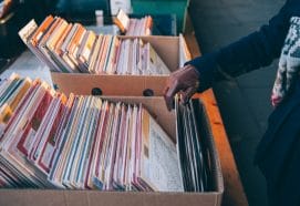selection of vinyl records in boxes