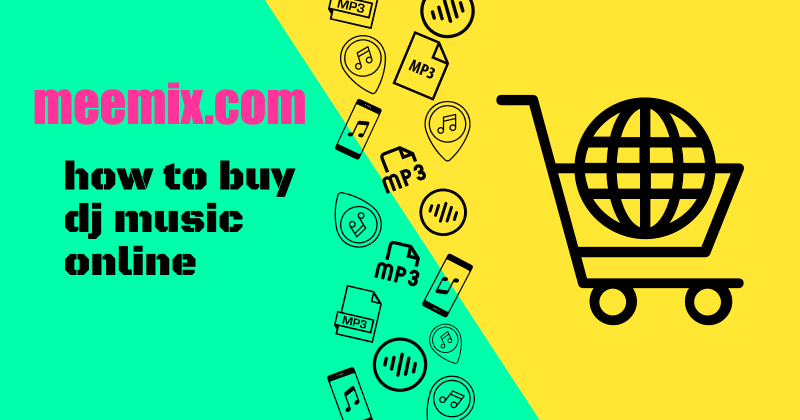 how to buy dj music online on yellow and green diagonally split background