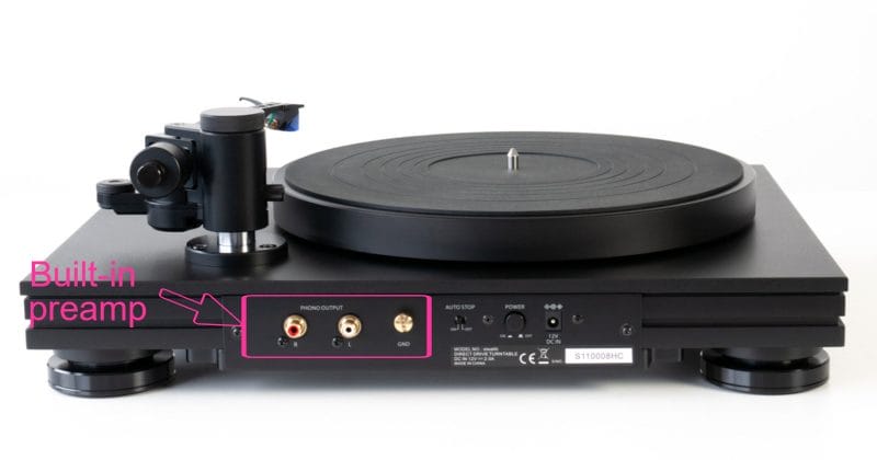 back of turntable with phono preamp